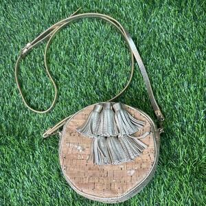 Lilly Pulitzer Round Cork Crossbody Bag Gold Tassel Purse Boho Style – EUC